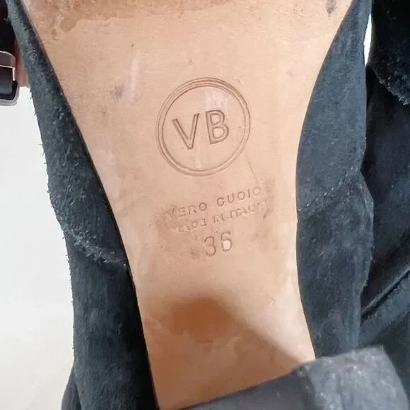 Veronica Beard Olivia Boots Black Suede Nuback Mid Calf Heeled Boots Size 6 - Picture 4 of 9